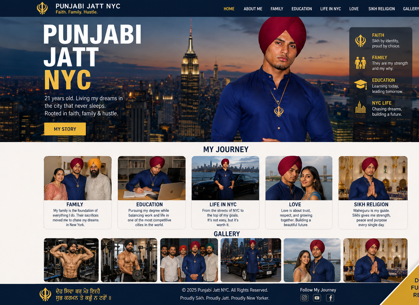 AI-created collage depicting Sikh Punjabi family, education, New York life, relationships, faith and fitness